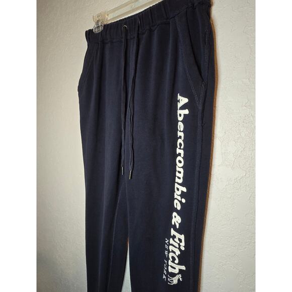 Abercrombie and Fitch Womens Medium Pants Joggers Sweatpants Fleece Navy Blue - Picture 4 of 13